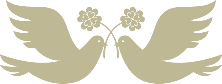 四葉を加える2羽の鳩のイラスト